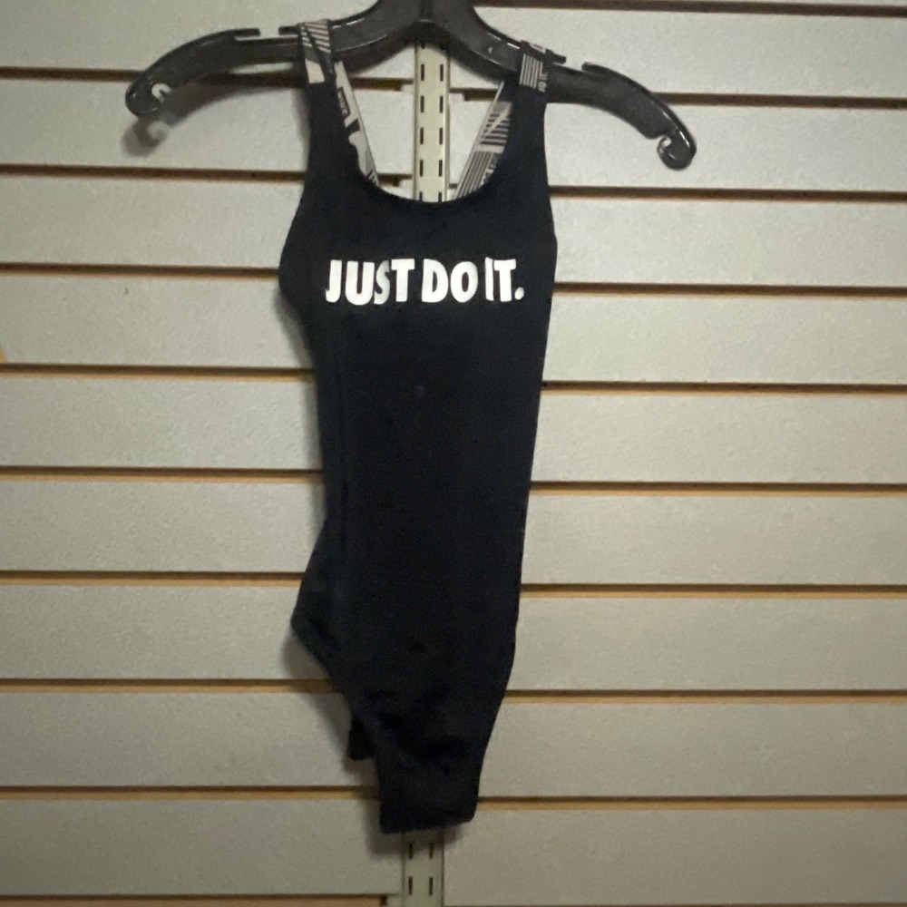 Nike Girls Black Just Do It Logo One Piece Swimsuit Size L 10-12 Racerback
